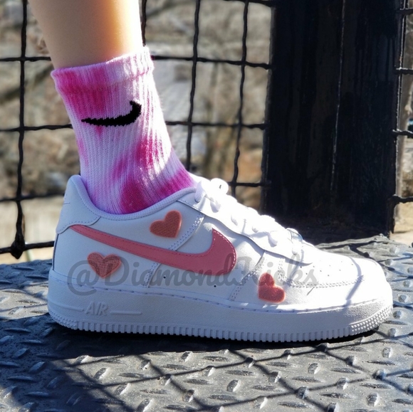 Custom Nike Air Force 1 Custom Hearts White Pink - Picture 5 of 7